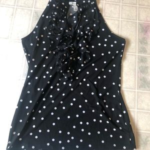 White House Black Market Polka Dot Ruffle Front Tank